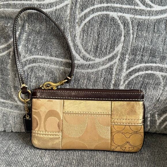 Vintage Coach Golden Brown Patchwork Leather, Signature Monogram Wrislet